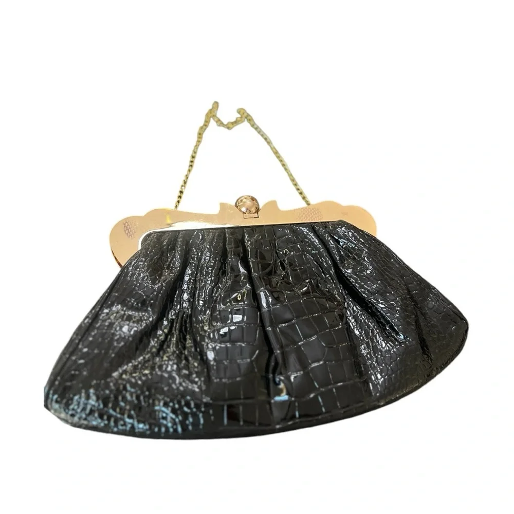 Iris Lane Black Clutch with Rhinestone Handbag - Picture 3 of 10